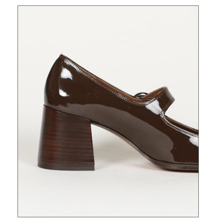 woloong Woman‘s New Mary Janes Shoes Genuine Leather Shallow Square heel Pumps Buckle Strap Round Toe Lady Footwear