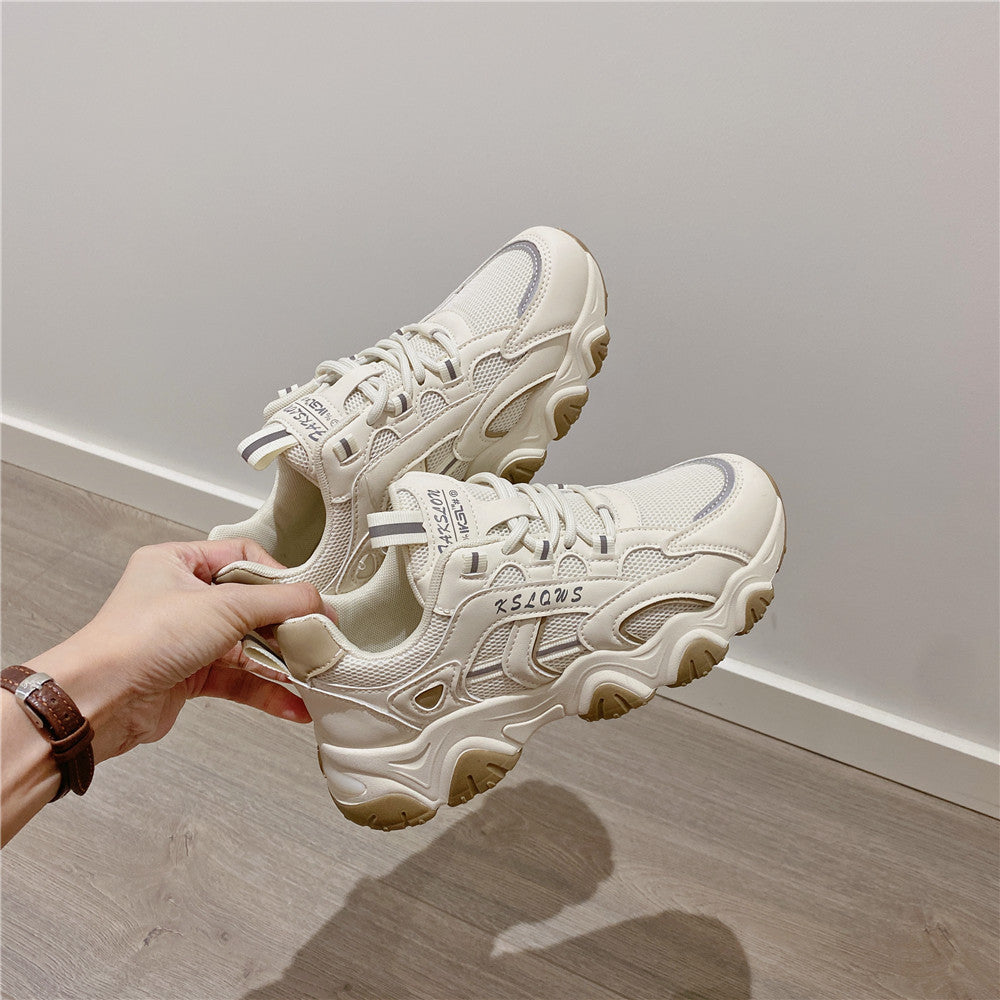 woloong  Spring New Reflect Vulcanize Shoes Light Platform Daddy Shoes Woman Harajuku Joker Wind Sneakers for Female Casual Shoes