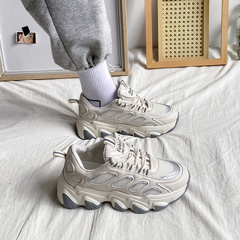 woloong  Spring New Reflect Vulcanize Shoes Light Platform Daddy Shoes Woman Harajuku Joker Wind Sneakers for Female Casual Shoes