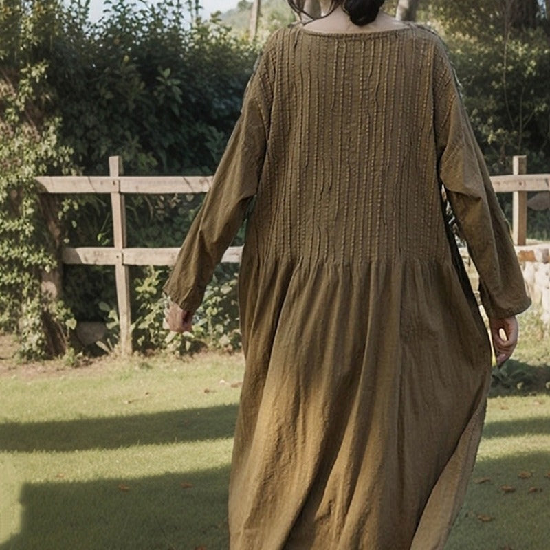 Shan Qian Nianyi, spring and autumn cotton and linen literary and retro washed old robes loose and comfortable organ pleated dress