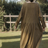 Shan Qian Nianyi, spring and autumn cotton and linen literary and retro washed old robes loose and comfortable organ pleated dress