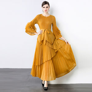 Spring new  light luxury temperament elegant fashion pleated clothes two-piece temperament irregular skirt