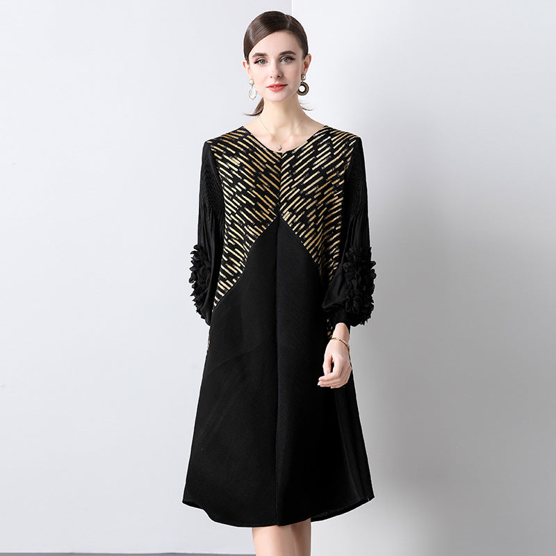 Temperament dress spring and autumn middle-aged mother spring dress new Popular style wedding banquet dress a word loose large size skirt