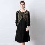 Temperament dress spring and autumn middle-aged mother spring dress new Popular style wedding banquet dress a word loose large size skirt