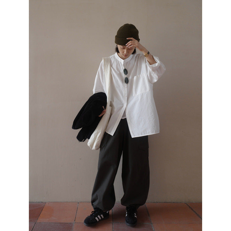 Loose casual white long-sleeved shirt women's spring  new simple and thin shirt Popular style age-reducing shirt