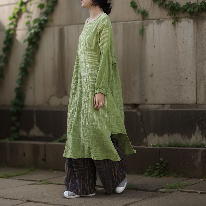 Shan Qian Nianyi, spring Mori cotton and linen medium and long dress with small literary texture and fresh hand-rubbed striped dress