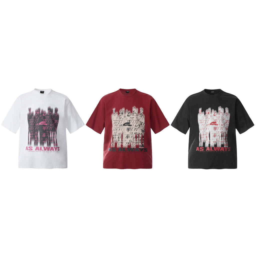 2025 F6613 2025n Street 2025 Summer Painting Shadow Design Sense Men's Loose Premium Crew Neck Short Sleeve T-Shirt