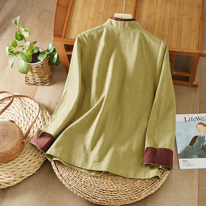 Chinese style top improved hanfu shirt women's  spring literary loose zen tea clothes cotton and linen top women