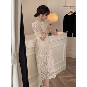 2025 summer high-end heavy industry embroidered lace dress, new waist and thin  elegant long skirt