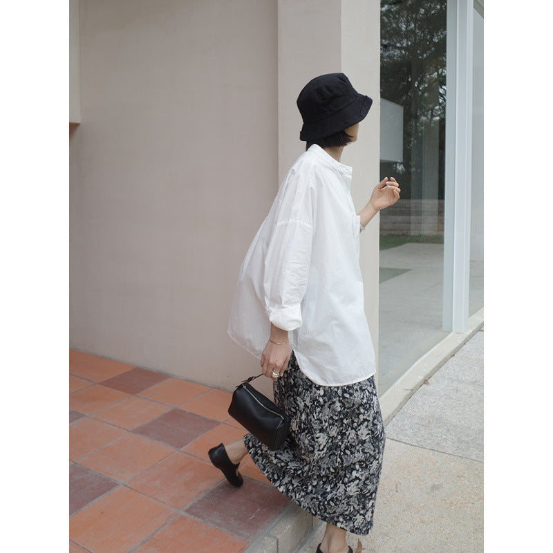 Loose casual white long-sleeved shirt women's spring  new simple and thin shirt Popular style age-reducing shirt