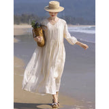 Shi Jian literary women's clothing fairy skirt heavy industry embroidery ramie high-end  long dress elegant skirt dress