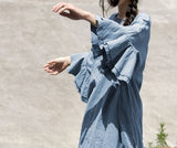 Shan Qian Nianyi, simple design sand wash loose casual literary summer linen cotton lotus leaf sleeve top