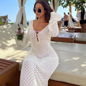 GOOSUDU 2025 2025 beach skirt swimsuit blouse sunscreen suit solid color sexy knitted hollow beach bikini blouse