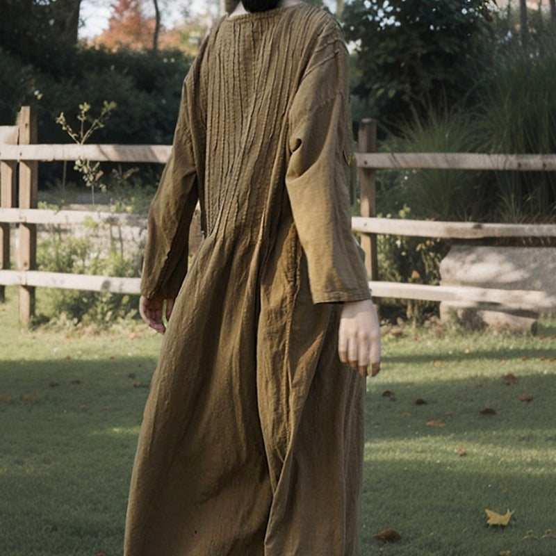 Shan Qian Nianyi, spring and autumn cotton and linen literary and retro washed old robes loose and comfortable organ pleated dress