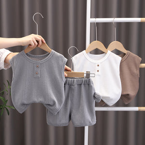 Foreign Trade Children's Wear  Summer New Sleeveless for Boy Comfortable Suit Leisure Sports Children Trendy Clothing Two-Piece Set