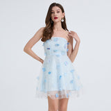 gentle atmosphere tube top dress women's summer mesh three-dimensional flower light luxury fairy A-shaped skirt