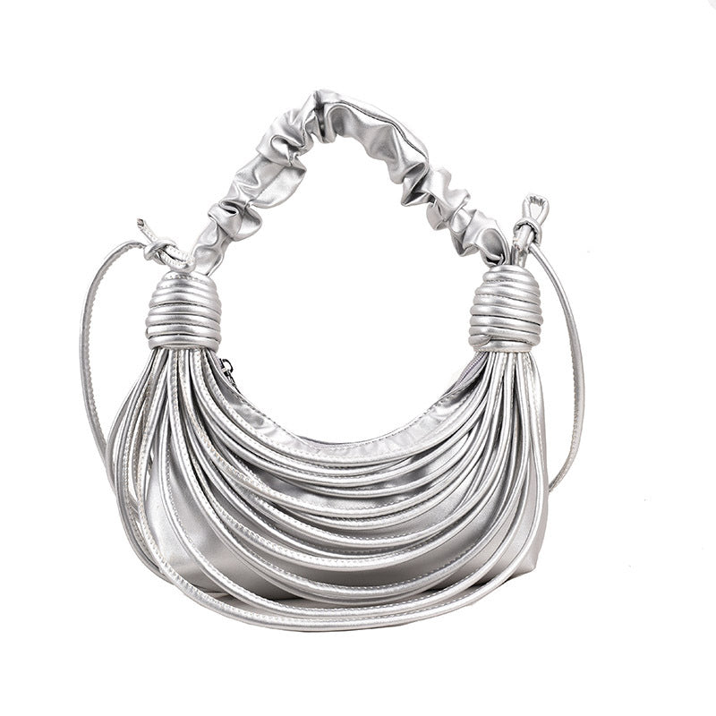 GOOSUDU 2025 Fashion personality creative bag women  new pleated handbag niche Internet celebrity shoulder armpit small round bag