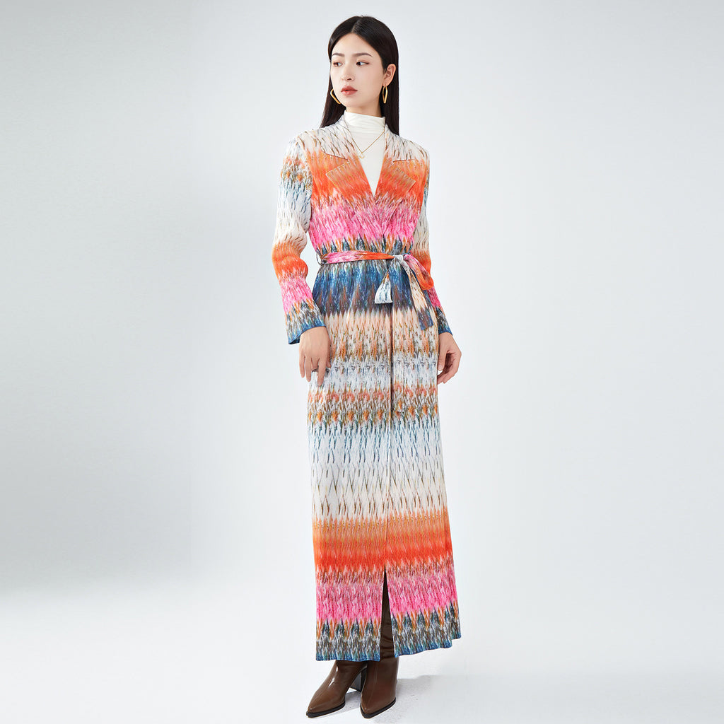 2025 New Chinese pleated trench coat women's clothing new ethnic style loose lace-up fashion robe with cardigan coat