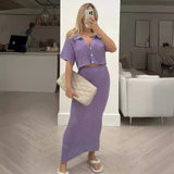 GOOSUDU 2025 Knitted crochet suit skirt multi-color cardigan button-up skirt versatile suit