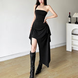 2025 style popular spring new women's clothing slim-fitting fashion one-word collar tube top irregular skirt dress