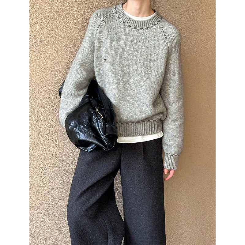 2025 popular autumn and winter new Korean version design round neck long sleeve loose versatile knitted sweater 1015-1
