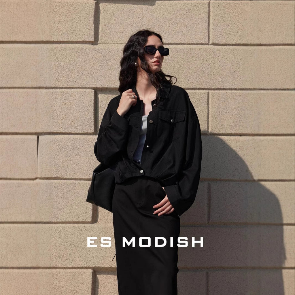 2025 ES MODISH spring new product pleated design casual tooling style versatile jacket premium Tencel short jacket women
