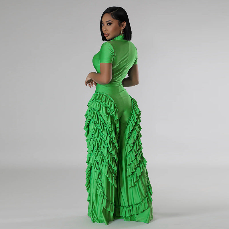 GOOSUDU M8063 Cross-Border HOTan and NEWn  Women's Clothing  New Shirt Short Sleeve Tight High Elastic Lace Jumpsuit