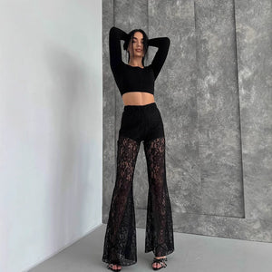 Popularan, n New  summer new explosive lace trousers wide-leg trousers elastic waist lace trousers