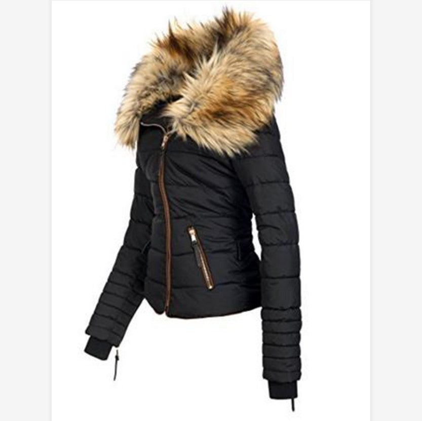 2025 Winter cotton-padded women's clothing  New  fur collar zipper cotton clothing thickened warm jacket women 524332