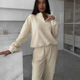 GOOSUDU New 2025 style autumn and winter women's clothing new casual sweater set women's solid color fleece top and trousers two-piece set