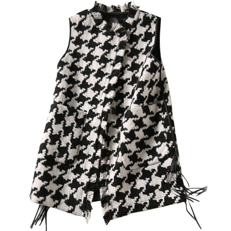 2025 Wool small fragrant vest thousand bird grid  spring and autumn new Korean version loose cardigan, plaid vest jacket