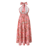 Europe and America Cross Border New Spring/Summer New  Hot Sale Sexy Backless Halter Strap Printing Dress