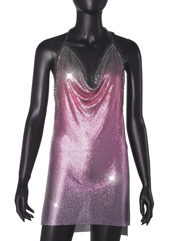 goosudu Kisa Metallic Mesh Mini Dress