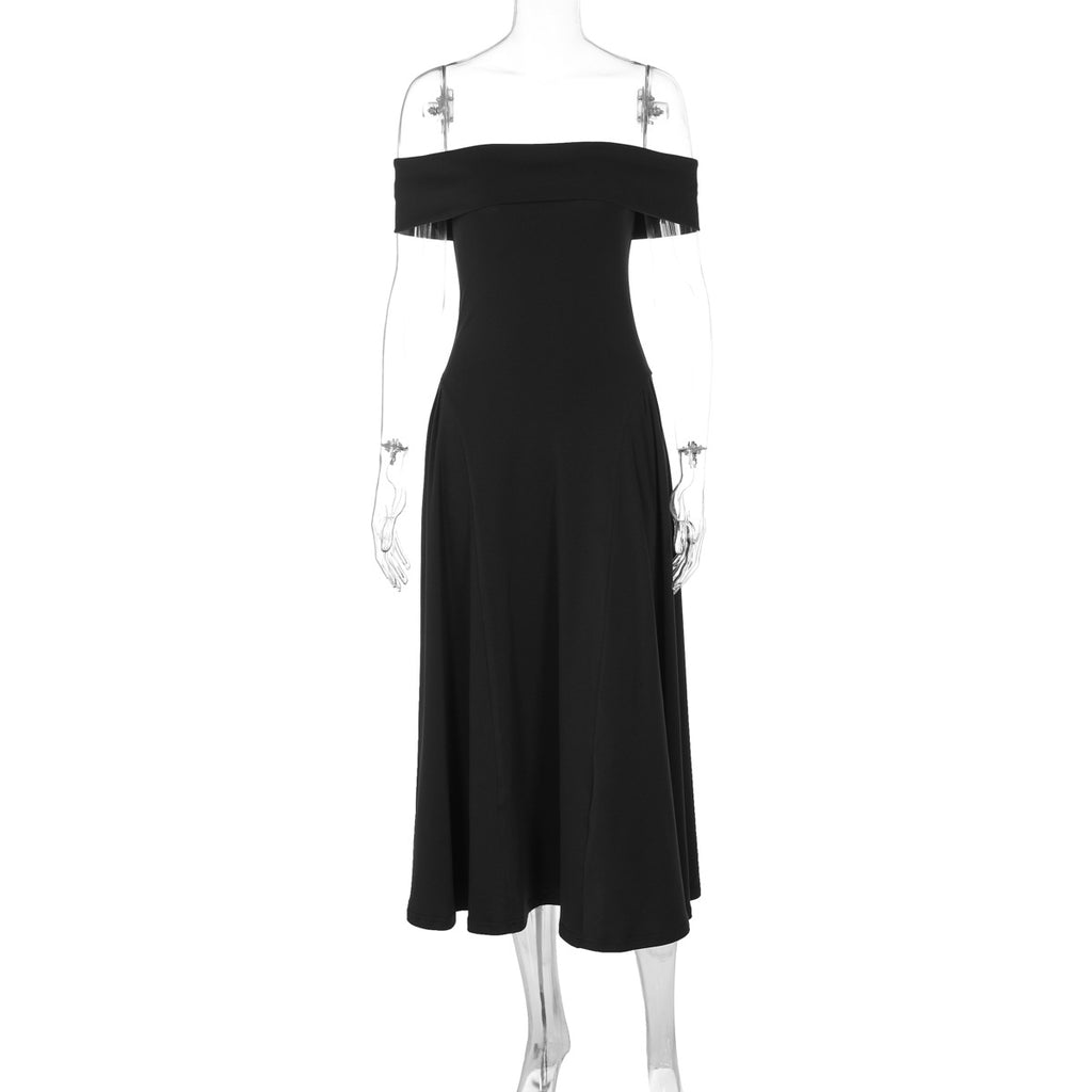 GOOSUDU  New autumn popular women's dress sexy one-word shoulder short zipper temperament big swing dress women