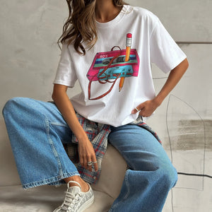 New new printed disk with n T-shirt New loose large size loose casual street short-sleeved T-shirt