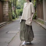 Shan Qian Nianyi, irregular and elegant medium and long skirt in summer, literary combed cotton single crepe refreshing lace-up skirt