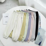 UV Protection Cool Feeling Solid Color Girls Sun-Proof Trousers Summer Korean Style Solid Color Boy's Anti-Mosquito Pants Cropped Pants Wholesale