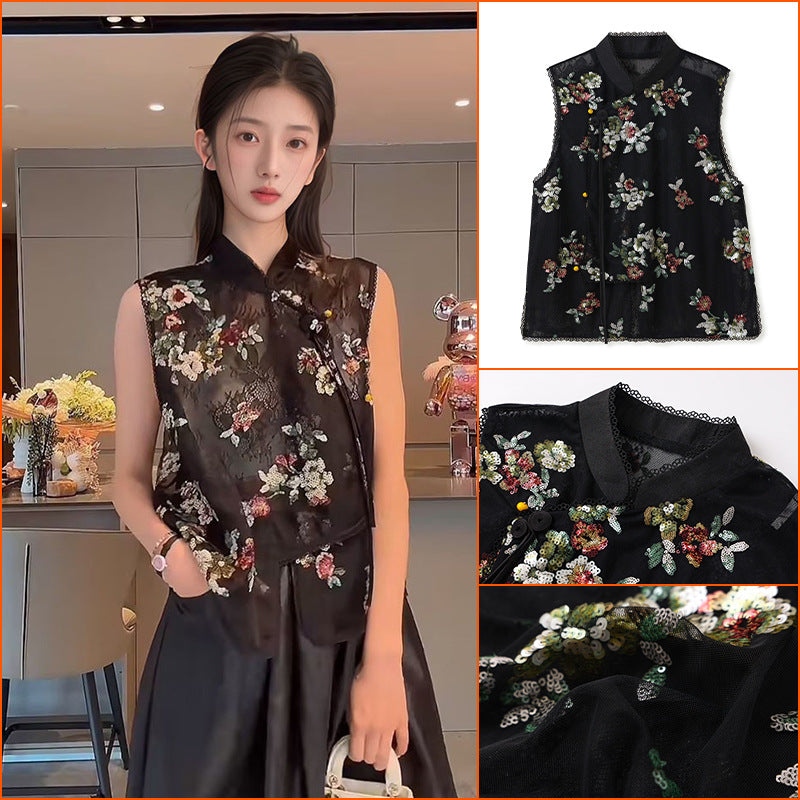Summer new trend national style embroidered vest 2025 new Chinese light luxury lace vest women N3063
