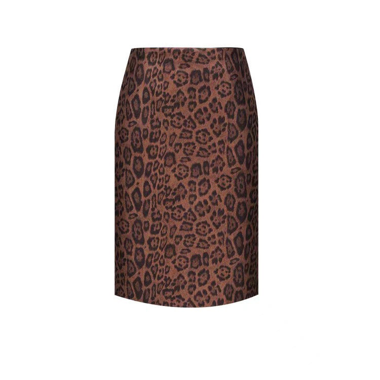 2025 popular autumn new leopard print skirt fashionable versatile women's retro printing autumn and winter casual temperament