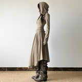 2025 style popular autumn new women's clothing fashion commuter belt decorative ruffle edge hooded dress