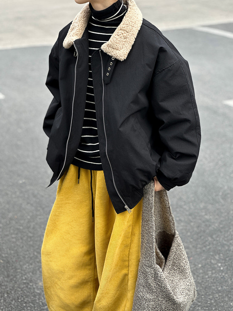2025 popular autumn and winter new Korean version splicing lamb wool lapel thickened warm white duck down cotton clothes 820-2