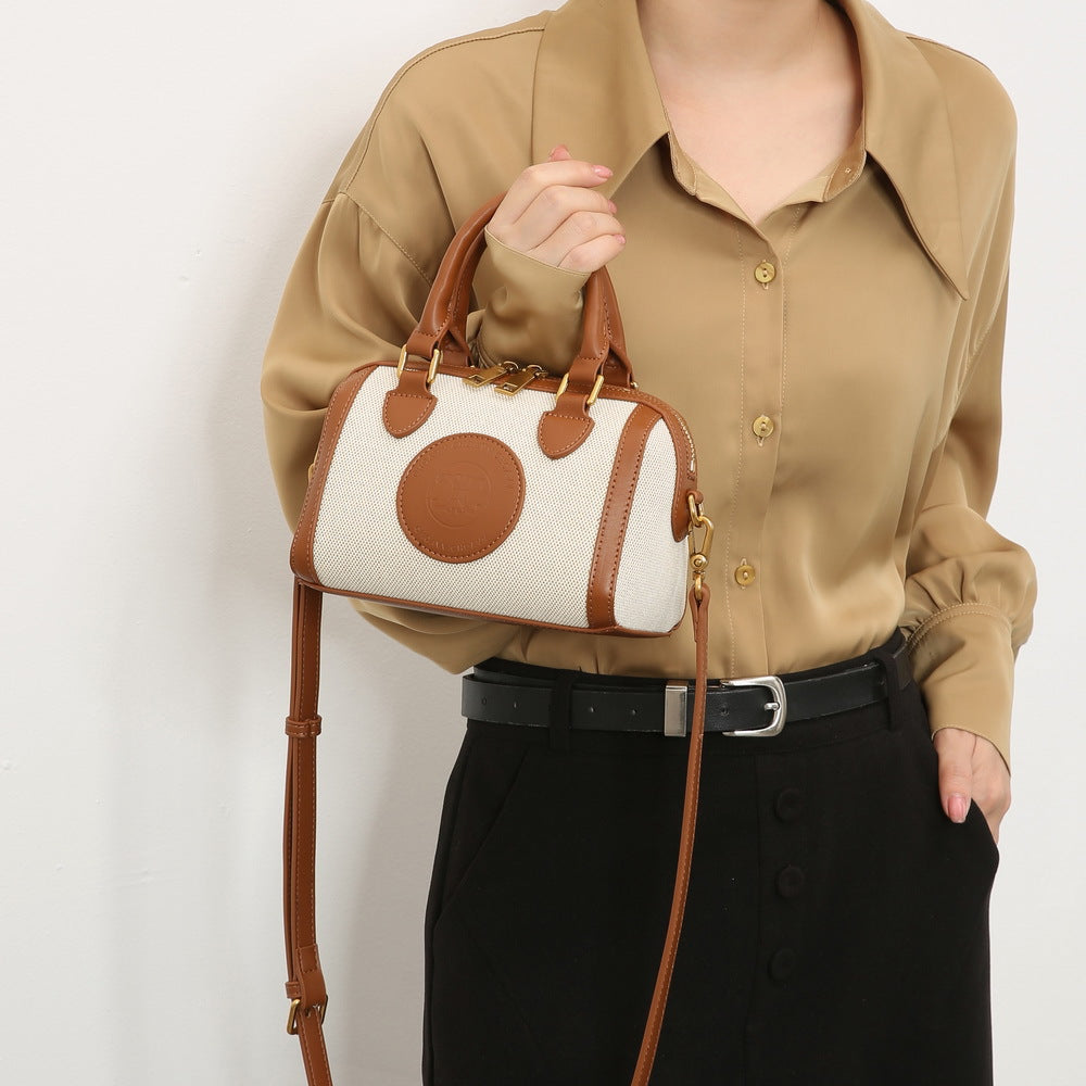 GOOSUDU 2025 Niche light luxury women's bag contrasting color wave canvas Boston pillow bag portable commuter women's bag single shoulder crossbody small bag women