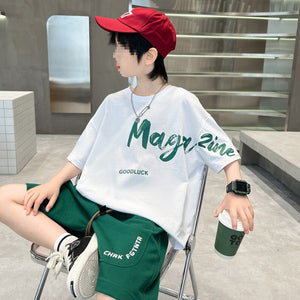 Children's Clothing Boys Summer Suit  New Summer Medium and Big Children Boy Thin Type Sports Summer Cool Handsome Fashion