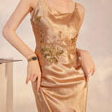 National style, celebrity style, fashion sequin suspender dress, women's high-end fashion sense, acetate hip skirt M6086