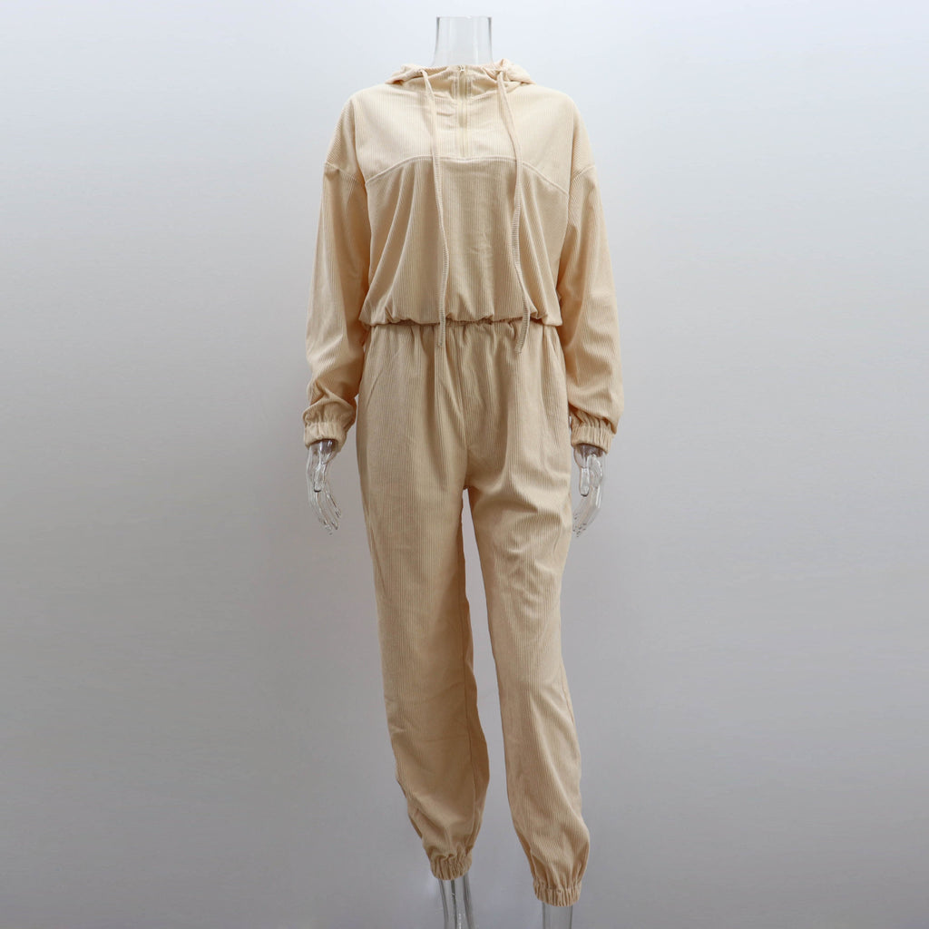 GOOSUDU New new corduroy suit women's sports and leisure Europe, America, autumn and winter zipper hooded sweater sweatpants two-piece set women