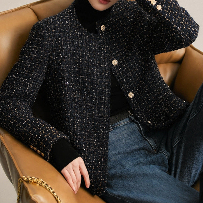 2025 Wool woven small fragrant short coat, tweed jacket  spring and autumn women's clothing, spring short top