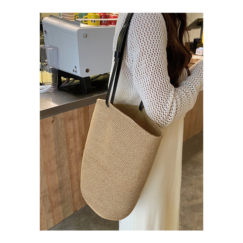 GOOSUDU Straw Bag Summer Niche Designer Bucket Bag Crossbody Shoulder Portable Ins Beach Bag Women's Retro