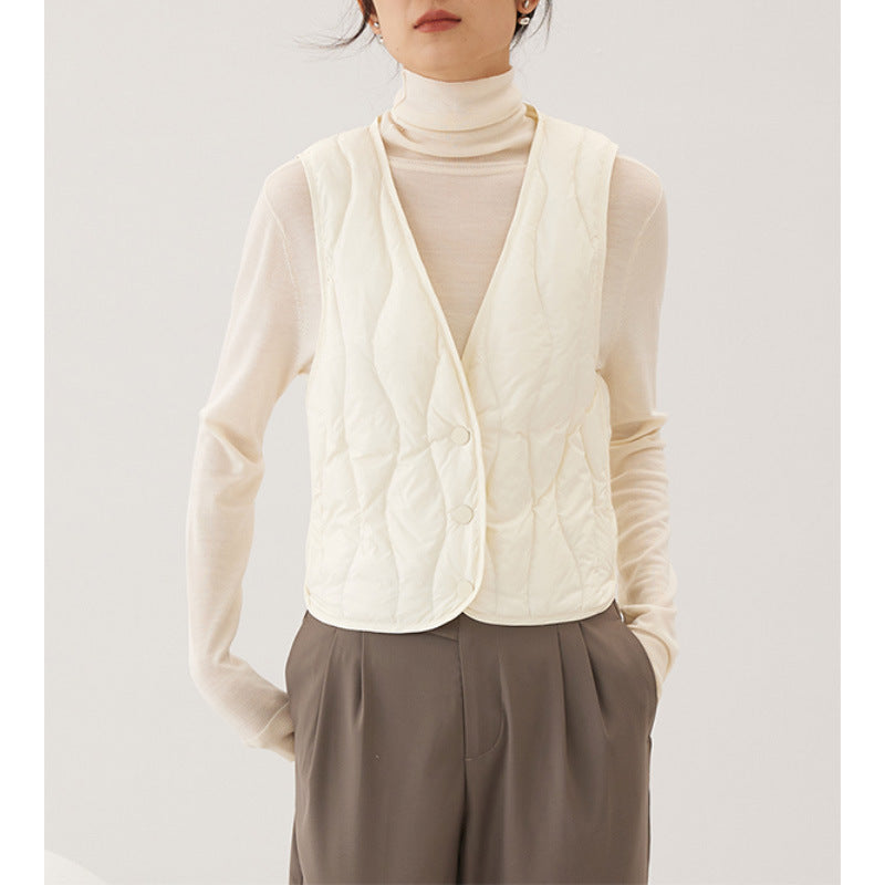 2025 Down jacket liner, women's coat with light and thin thermal vest inside, bottom close-fitting V-neck close-fitting vest wear