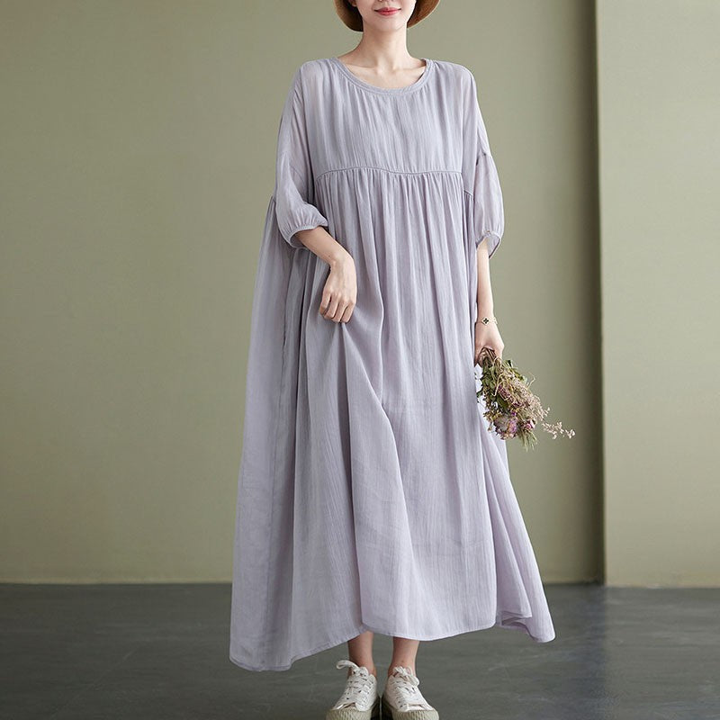 Five-quarter sleeve ramie dress gradual change design sense large size loose cotton and linen long dress loose  new summer
