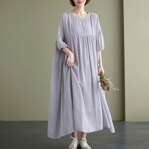 Five-quarter sleeve ramie dress gradual change design sense large size loose cotton and linen long dress loose  new summer